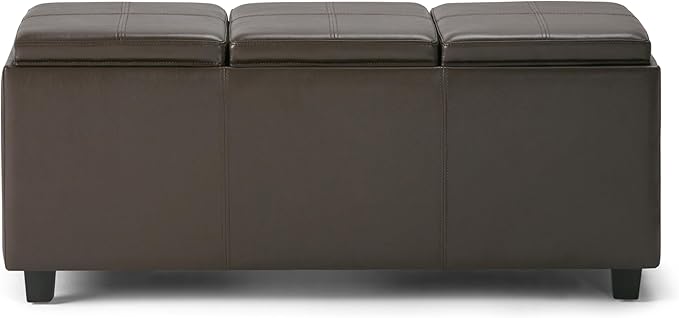 SIMPLIHOME Avalon Storage Ottoman - 42 inch Wide Upholstered Vegan Leather Rectangular Flip-Top Ottoman in Chocolate Brown, Contemporary Coffee Table Ottoman for Living Room with Hidden Storage