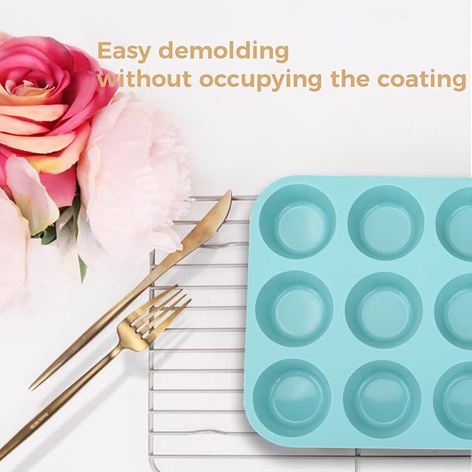 Baocuan 3 Pack 12 Cups Silicone Muffin Pan,Nonstick Regular Silicone Cupcake Pan, For Making Muffin Cakes, Tart and Bread