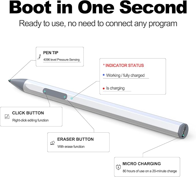 ASUS Stylus Pen for Transformer/Vivobook Flip/Notebook Touchscreen Laptop/Tablet - Rechargeable 4096 Pressure Sensitivity Microsoft MPP Protocol Black
