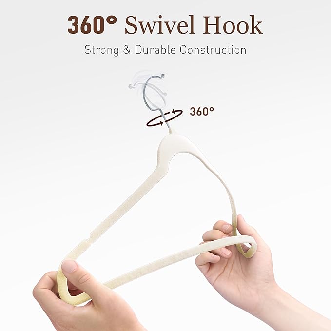 Velvet Hangers 100 Pack, Slim Non-Slip Clothes Hangers Space-Saving for Closet, Heavy Duty for Pants, Coats, Skirts, Jeans, Sweaters and More, Nylon-Flocked, Ivory
