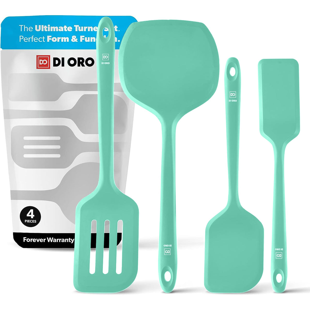 DI ORO Silicone Turner Spatula Set - 600F Heat Resistant, 4-Pc Blue