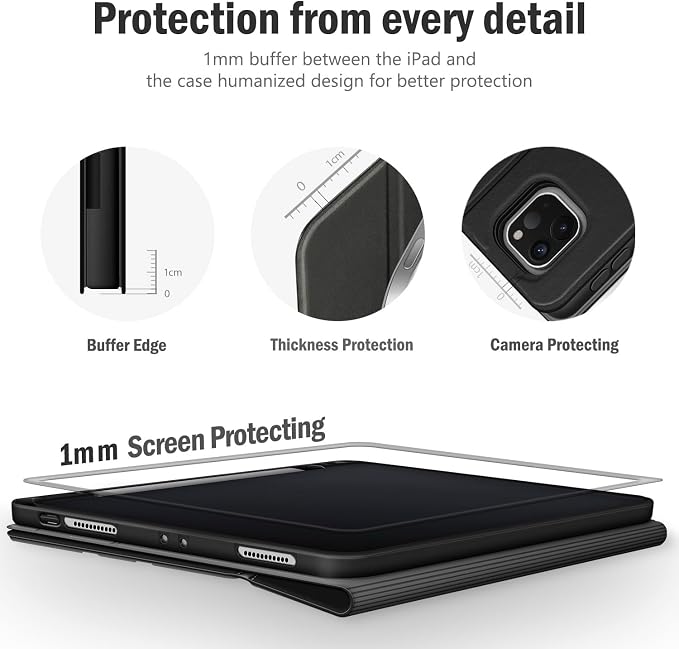 Antbox Case for iPad Pro 12.9'' 6th/5th/4th/3rd Generation Black | Built-in Pencil Holder Auto Sleep/Wake Function PU Leather