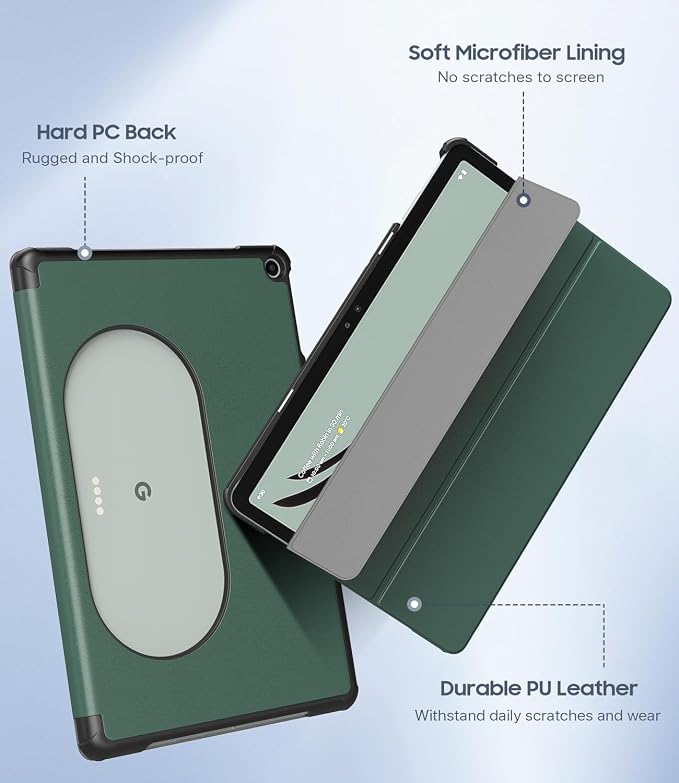 TiMOVO Case for Google Pixel 11 Inch 2023 Tablet Midnight Green | Slim PU Leather Trifold Stand Cover Compatible with Charging Speaker Dock