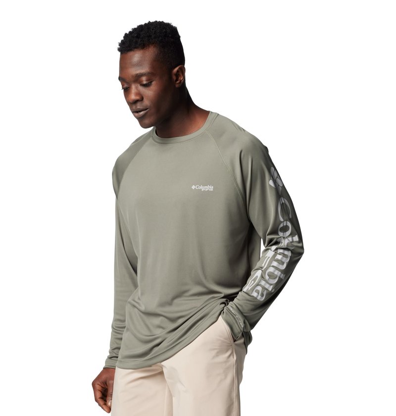 Columbia Men's PFG Terminal Tackle Long Sleeve Fishing Shirt, Cypress/Cool Grey Logo, 3X Tall