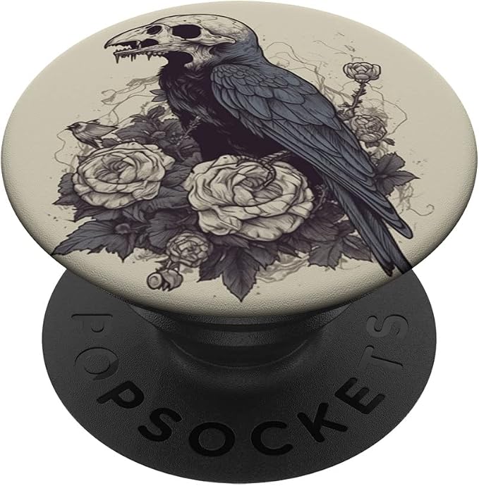 Dark Academia Crow Vintage Raven Roses Flower PopSockets Adhesive PopGrip