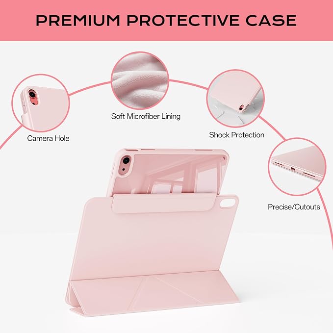 Clear Case for iPad A16 11th Generation 11 inch 2025 &amp iPad 10th Gen 10.9 inch 2022 with Pencil Holder Detachable Magnetic Rotating Transparent Hard PC Back Auto Wake/Sleep Trifold &amp Y Stan