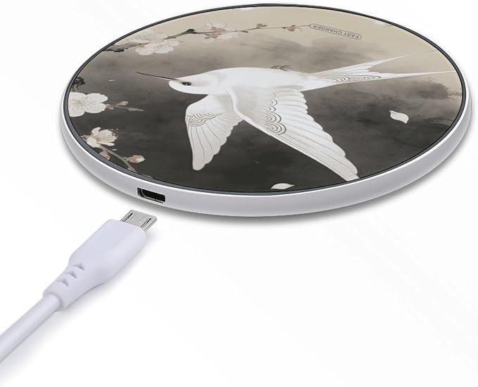White Feathers Carry Spring Wireless Charger Portable Fast Charging Pad Lightweight Wireless Charging Pad 10W Slim Charging Station for Phone Charger Mat for Travel Home Office Desk