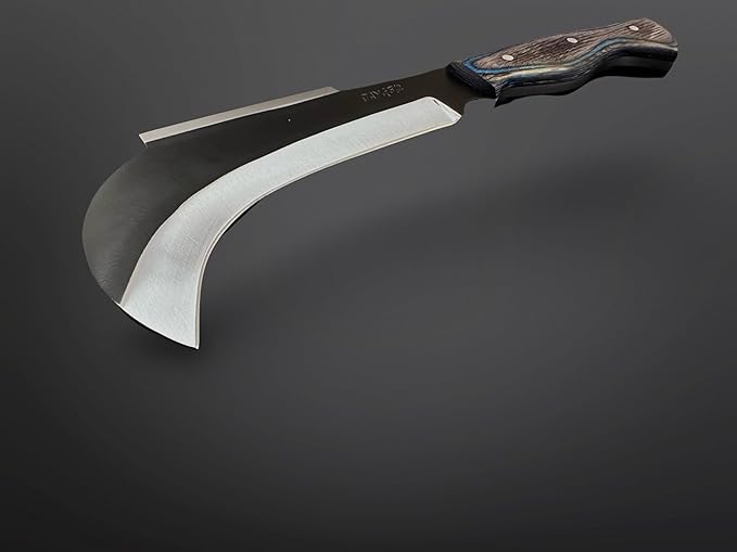 Hand Forged Carbon Steel Machete Billhook Sickle Knife | Yard Work | Tree Cutting | Brush Clearing Garden Tool | Leather Cover with Belt Loop (BHC3)