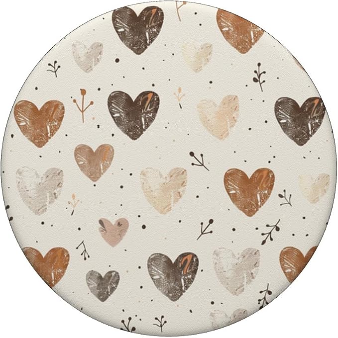 Brown Heart Pattern PopSockets Adhesive PopGrip