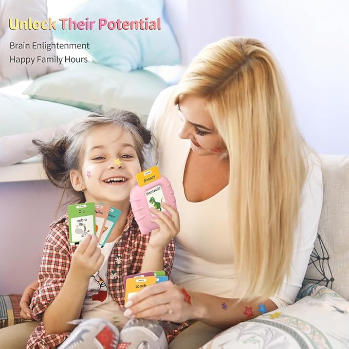 Bilingual Educational Toys, Spanish English 520 Sight Words Talking-Flash-Cards, Preschool-Learning-Activities, Montessori-Toys, Toddler Toys for 2 3 4 5 6 Year Old Boys and Girls, Pink