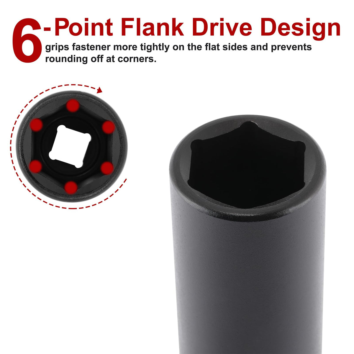 CASOMAN 1/2" Drive x 1-1/16" Deep Impact Socket, 6-Point, SAE, CR-MO