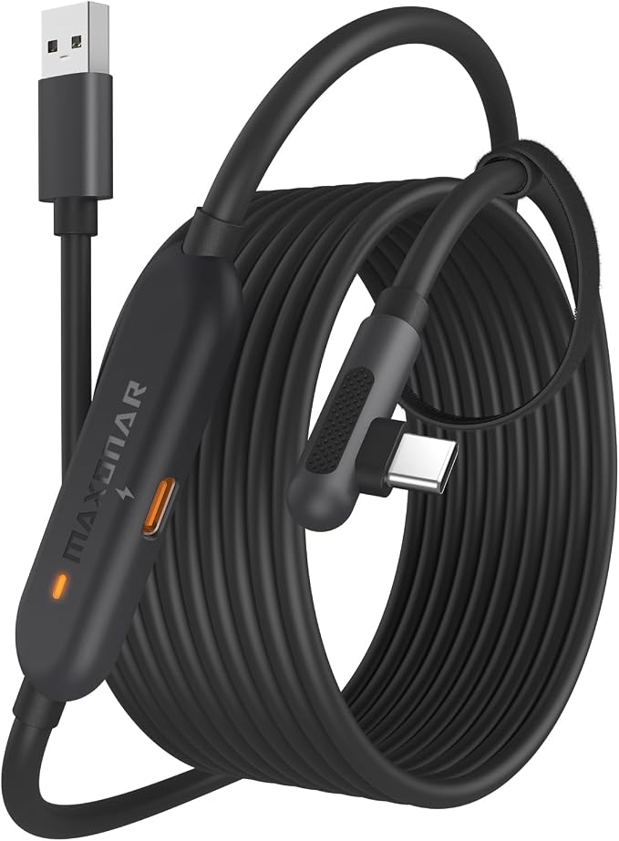 Maxonar [Next-Gen Chip VR Charging Link Cable 16FT Compatible with Meta 3S/3/Oculus 2/Pico 4 Accessories and PC/SteamVR Awesome Gift-5Gbps USB 3.0 to USB C Cable-Black