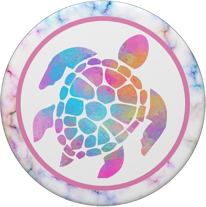 Kimique Rainbow Watercolor Turtle PopSockets Adhesive PopGrip for Smartphones with Smooth Hard Plastic Cases - Black Multicolor