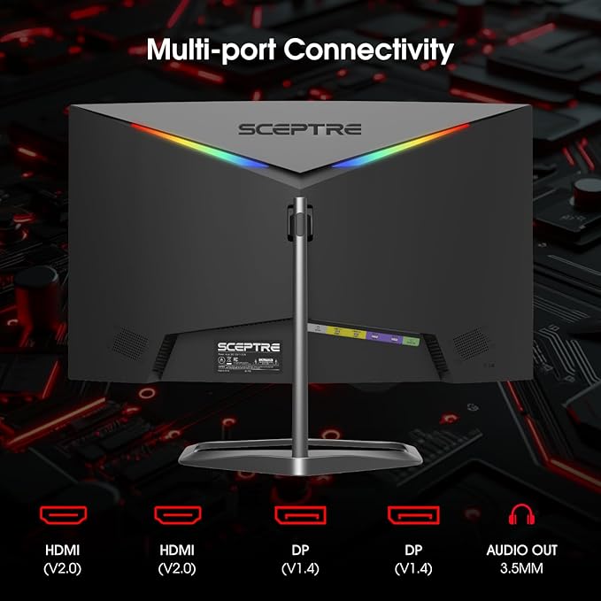Sceptre New Curved 24.5-inch Gaming Monitor up to 240Hz 1080p R1500 1ms DisplayPort x2 HDMI x2 Blue Light Shift Build-in Speakers, Machine Black 2025 (C255B-FWT240 Series)