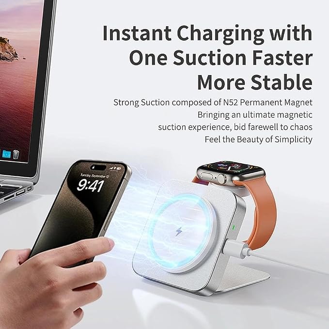 Magnetic Wireless Charger Foldable Stand for Phones Smartwatches &amp Earbuds