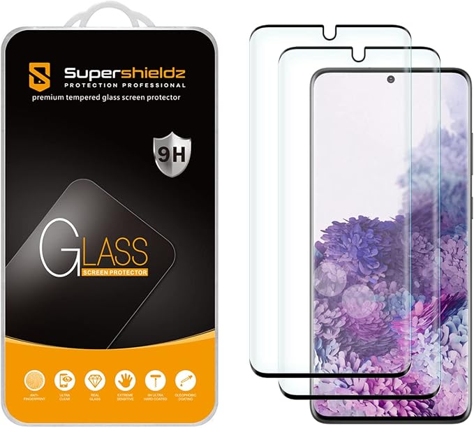Supershieldz (2 Pack) Designed for Samsung Galaxy (S20 Plus 5G) Tempered Glass Screen Protector 3D Curved Glass Anti Scratch Bubble Free (Black)