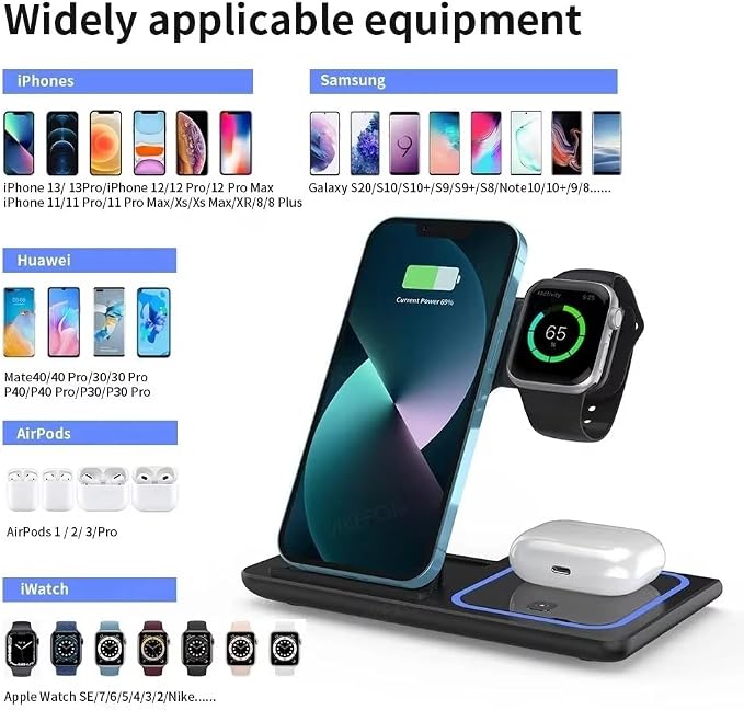 3 in 1 Wireless Travel Charger Stand Foldable Fast Charging Dock for iPhone 17 16 15 14 13 12 Pro Max iWatch S10~2 SE Ultra AirPods 4/3 Pro (White)