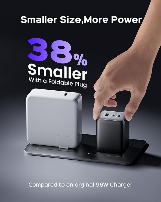 100W USB C Wall Charger 3-Port PPS PD 3.0 Compact Foldable Wall Charger Block Fast Power Adapter for MacBook Pro/Air Dell XPS iPad Pro iPhone 17/16/15 Galaxy S25/S24 (Black)