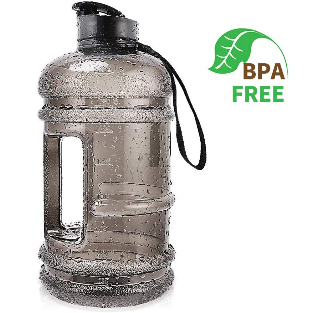 RICWINANN Water Jug 2.2L Large Sport Water Bottle Big Capacity Leakproof Container BPA Free Plastic with Carrying Loop Fitness for Camping Training Bicycle Hiking Gym Outdoor (Black)