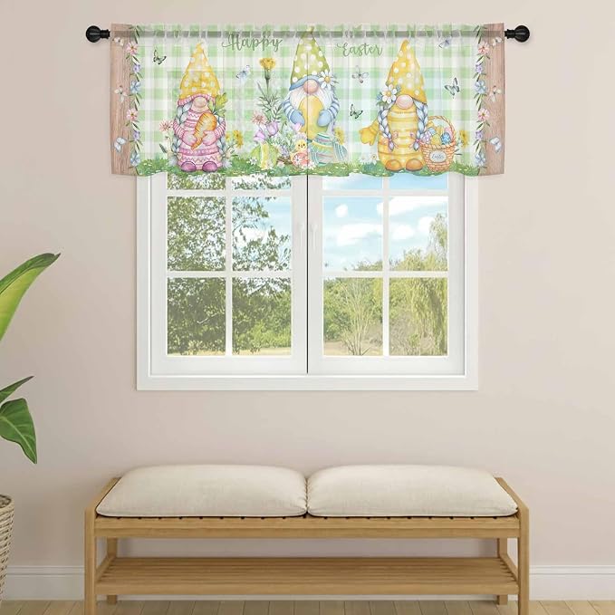 Easter Sheer Valances for Windows 60"x18", Light Filtering Kitchen Curtains
