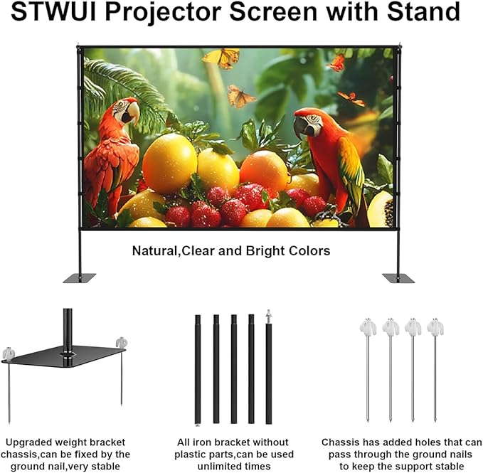 STWUI Projector Screen with Stand - 100 Inch Outdoor Projector Screen Portable Projector Screens 16:9 4K HD Outdoor Movie Screen with Carry Bag Can Enioy Home Theater Projection Screen