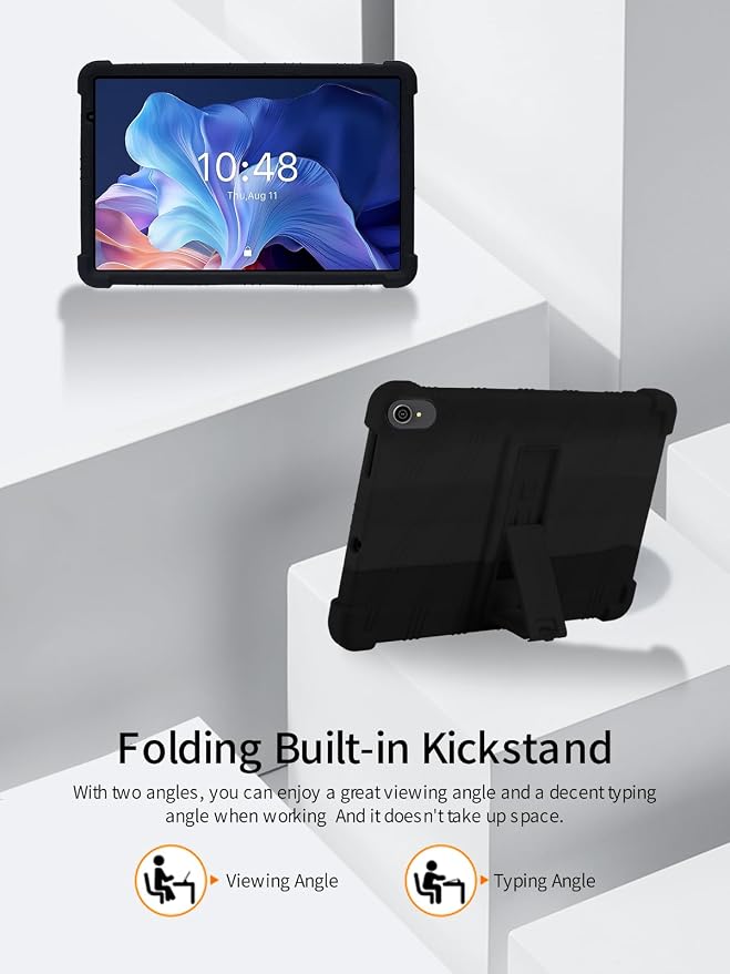 for ApoloSign EP103A 10.1 Tablet CaseBOVUGAC Soft Silicone Case Adjustable Stand Shockproof Kids Friendly (Black)