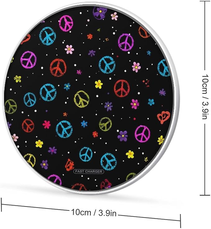 Colorful Peace Sign Wireless Charger SlimWireless Charging Pad Anti-Slip Charger Mat for Men Women