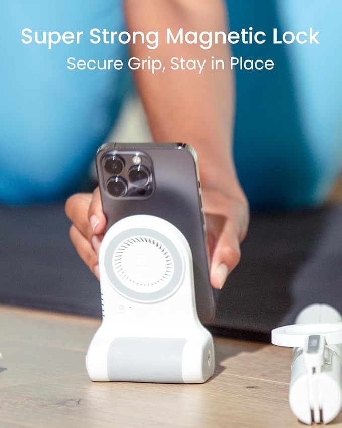 KraftGeek Magnetic Phone Stand Camera Grip for iPhone Magsafe Rechargeable | 5000mAh Wireless Charging Bluetooth Shutter Ergonomic Handle Desktop Phone Stand Lightweight Design for Vlogging