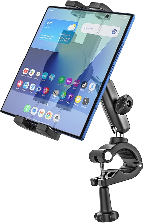 Z Fold Motorcycle Mount - [Foldable Phone Friendly] Bike Tablet Holder Bicycle Handlebar Tablet Clamp Scooter Phone Clip for Samasung Galaxy Fold 7 6 5 4 3 2 Tabs Google Pixel Pro iPad iPhone