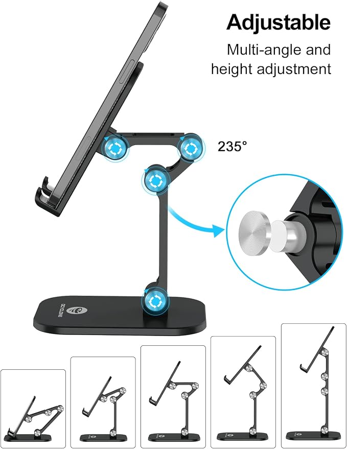 OCYCLONE Phone Stand Adjustable Height and Angle Foldable Cell Phone Stand Holder for Desk Taller iPhone Stand Compatible with 4.7-13 Smartphones iPad Tablet Beige