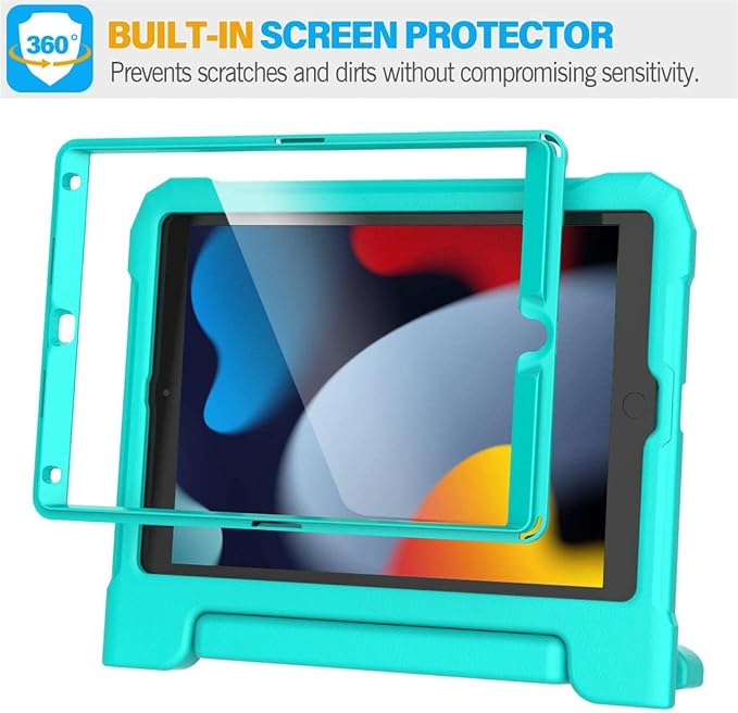 SUPLIK Kids Case for iPad 9th/8th/7th Generation -10.2 inch 2021/2020/2019 Built with Screen Protector Durable Shockproof Handle Stand Case for Apple iPad Gen 9/8/7 Black