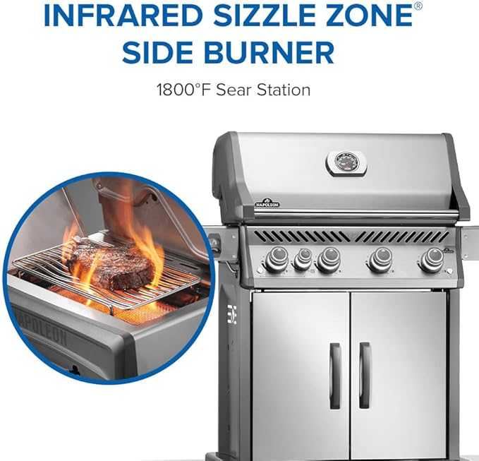 Napoleon Rogue PRO 525 Propane Gas Grill with Infrared Side Burner, Stainless Steel, Durable 5-Burner Outdoor BBQ