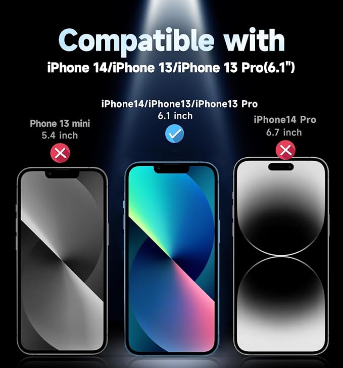 MAGIC JOHN Privacy 2 Pack for iPhone 13/13Pro/14/16e Glass Screen Protector | 6.1 inchEasy InstallationAuto Dust-EliminationBubble FreeTempered Glass