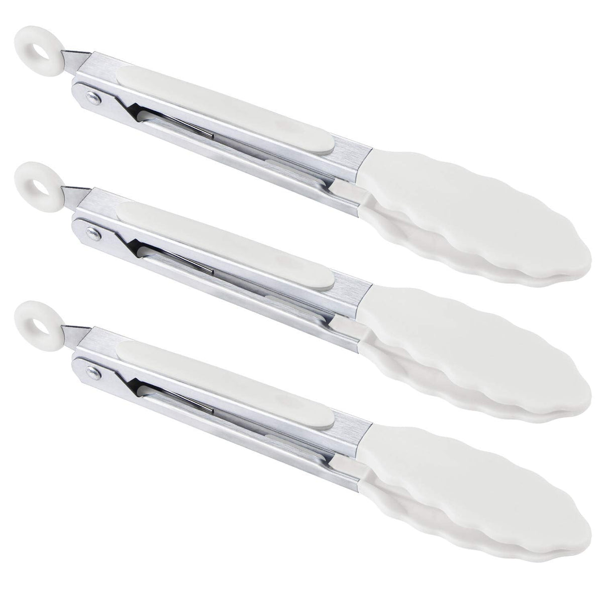 MSY BIGSUNNY Kitchen Food Tongs - 7" Mini Silicone Serving Tongs - Set of 3 (Blue)