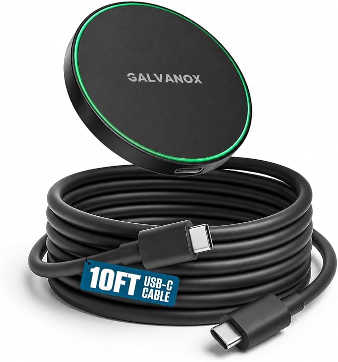 Galvanox Compatible with MagSafe Wall Mounted Magnetic Wireless Charger (15W) Fast Charging Stick-on Adhesive Design with Removable USB-C Cable (Black 10 FT)