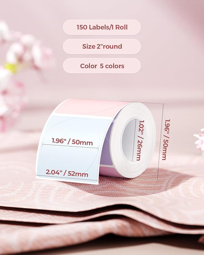 MUNBYN 2 Inch Round Thermal Labels, Color Thermal Sticker Labels for Canning, Baking, 150 Sheets/1 Roll