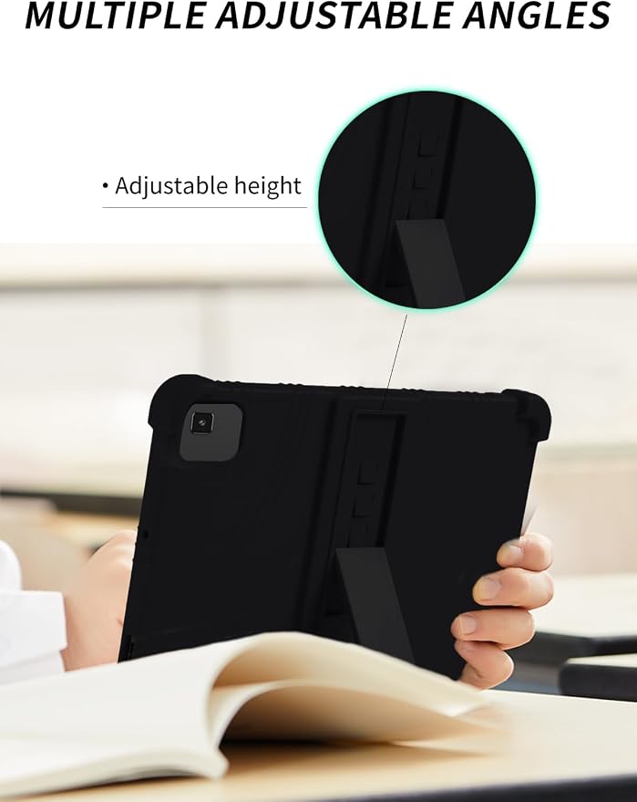 Case for YLEEBG TAB10 10 inch Android 14 TabletsWUNIAK Hollow Back DesignHeat Dissipation Shockproof Lightweight Adjustable Kickstand Silicone Shell&ampKids Friendly Soft CaseBlack