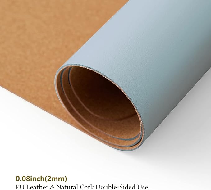 Cork Desk Mat - Dual-Sided Desk Pad for Office and Home - Desk Organization and Accessories - Ideal for Large Mouse Pad and Desk Mats on Top of Desks(Light Blue,90cmx 43cm)