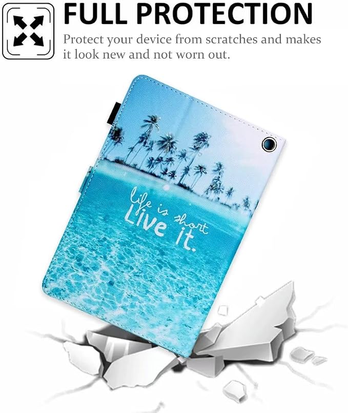 Case for Kindle Fire HD 10 &amp Fire HD 10 Plus 13th/11th Generation 2023 2021 | Synthetic Leather Flip Folio Stand Cover with Auto Wake/Sleep for Kindle Fire HD 10 &amp Fire HD 10 Plus Beach