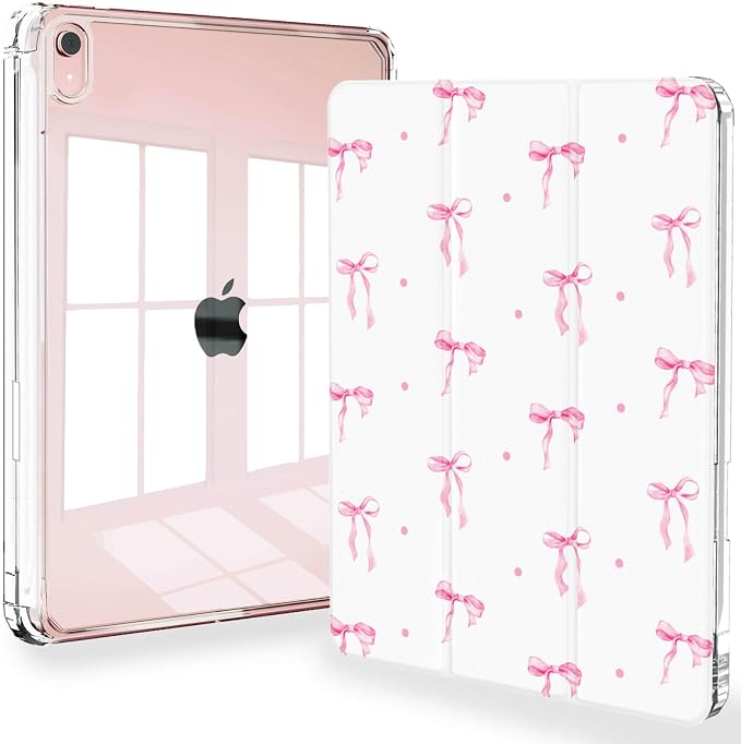 Feams Case for iPad mini 7 A17 Pro 2024/iPad Mini 6 2021 Slim Lightweight Trifold iPad mini 7 A17 Pro Case 8.3 Inch 2024 Clear Back Cover with Pencil Holder &amp Auto Sleep Blue Bow