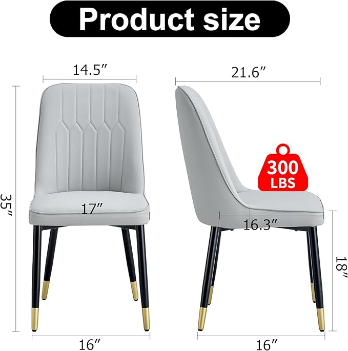 Dining Chairs Set of 2，Modern Dining Chairs, Equipped with PU Leather Backrest Cushions and Black Metal Legs, Suitable for Restaurants, Kitchens, and Dining Room Chairs