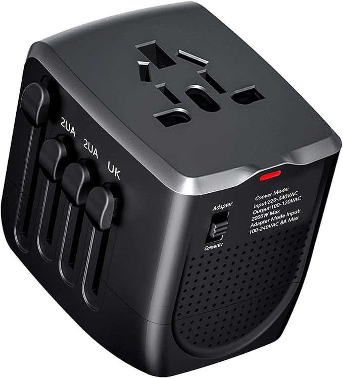 International Travel Adapter Voltage Converter to Step Down 230V to 120V for Hair straighteners, laptops, Cell Phones, Power converters from USA to UK, Europe, Australia Over 200 Countries
