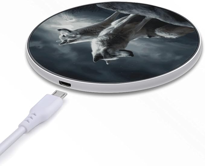 Wolf at Night Wireless Charger Fast Charging Pad | Anti-Slip Qi Certified Wireless Charging Pad for All Phones with Wireless Charging Function for Home Office Travel