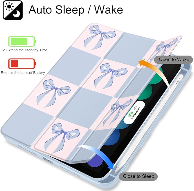 Case for iPad mini (A17 Pro 7th Generation) 2024/iPad Mini (6th Gen) 8.3 Inch with [Built-in Pencil Holder] Shockproof Cover with Clear Transparent Back Shell &amp Auto Wake/Sleep - Blue Bows