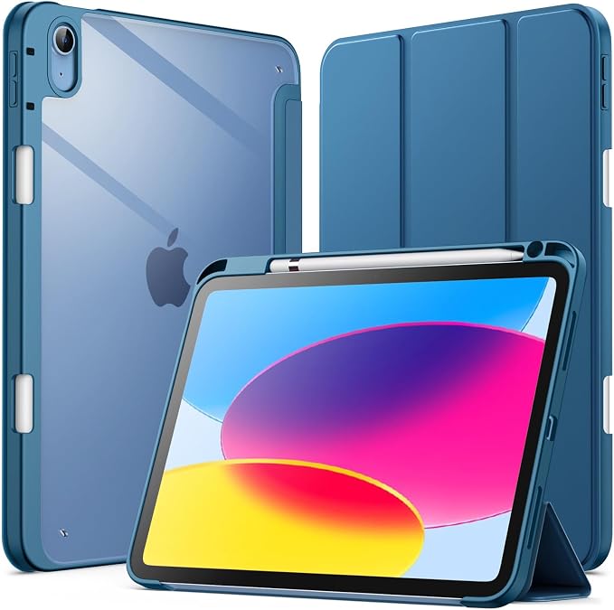 JETech Case Cover for iPad (A16) 11th/10th Gen Black | For 2025/2022 Model Clear Transparent Back Pencil Holder Slim Shockproof Tri-Fold Stand Auto Wake/Sleep
