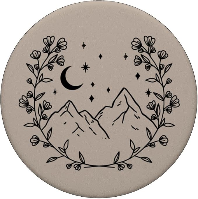Taupe - Boho Chic Floral Moon Mountain PopSockets Adhesive PopGrip
