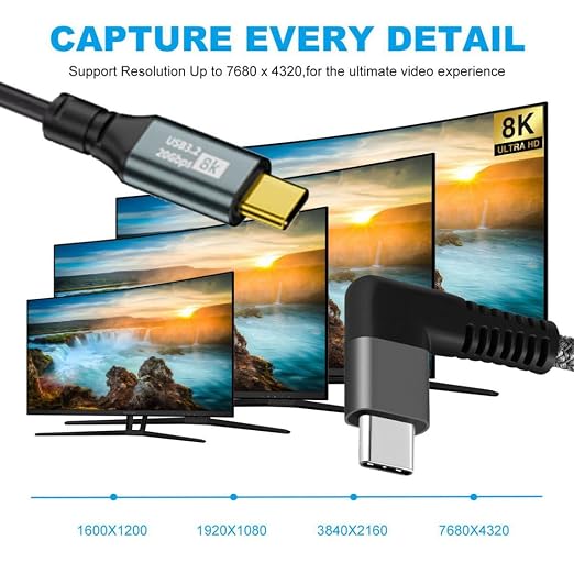 chenyang USB C to C Coiled Cable USB 3.2 Type C 90 Degree UP Angled 20Gbps PD 100W 8K@60Hz Data Fast Charging Cable 6ft