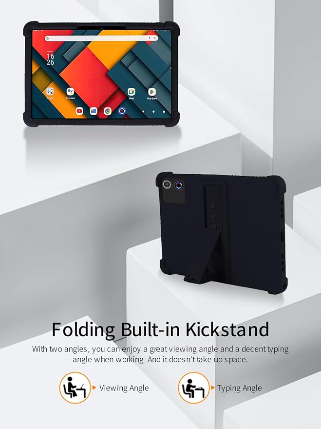 for Jeazans Jzpad-A10Pro Tablet 10 Inch Android Tablets CaseBOVUGAC Soft Silicone Adjustable Stand Shockproof Kids Friendly for Jeazans A10Pro Tablets(Black)