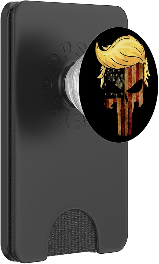 Skull with iconic Trump Hair president Flag America Tshirt PopSockets Adhesive PopGrip