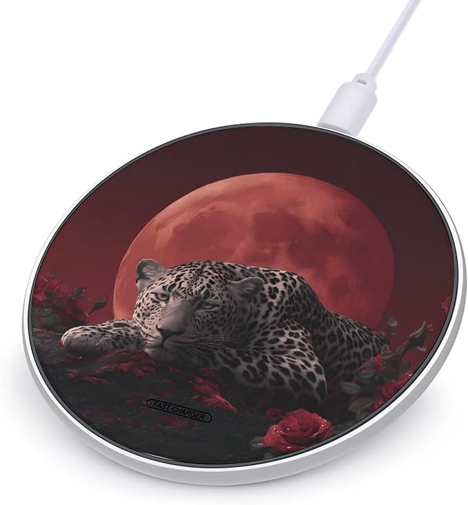 Leopard Red Rose Floral Wireless Charger Portable Charging Pad | LightweightAll Smartphone